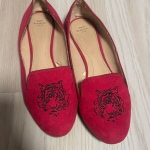 Zara Bold Red Loafers with Tiger Detail